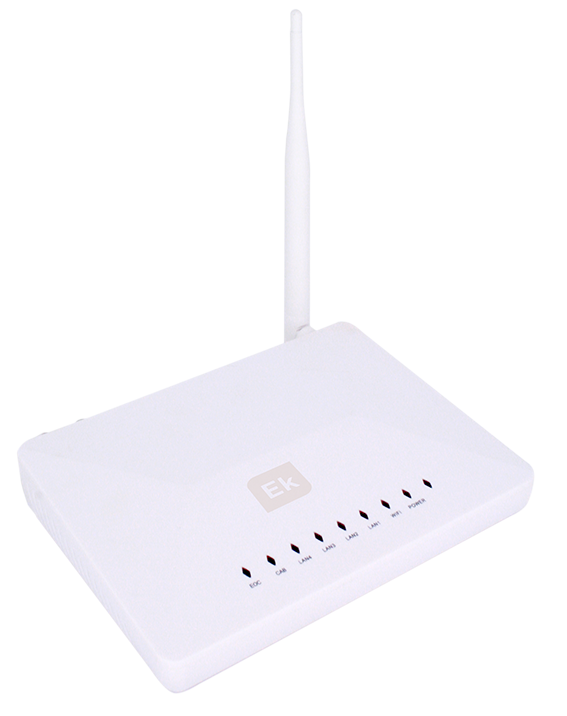 Mdulo esclavo EKOAX PLUS para recepcin de datospor coaxial. RF in / out. WiFi b/g/n 2,4 GHz, 4 puertos LAN.2 antenas. 300 Mbps