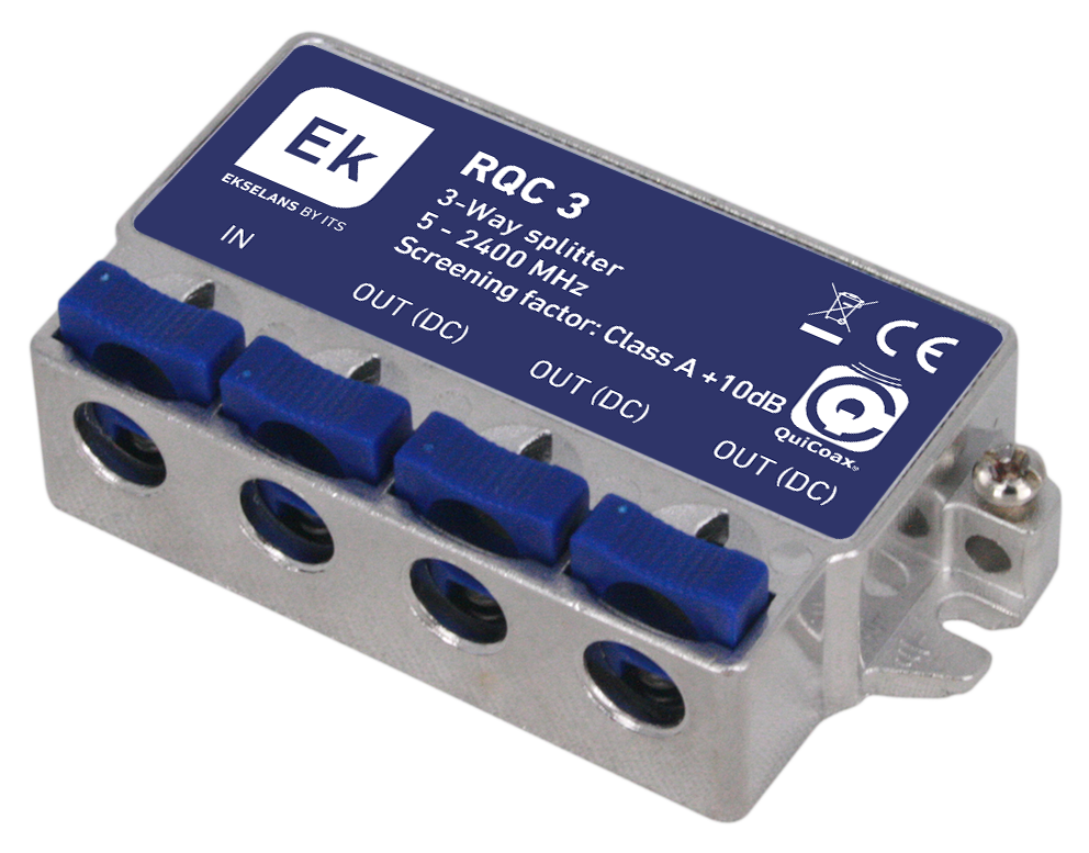 Repartidor clase A de 3 salidas. Banda de paso:5-2400MHz. Prdidas de paso: 7dB (862MHz) / 9,5dB(2400MHz). Con paso de corriente DC. Clase A +10dB